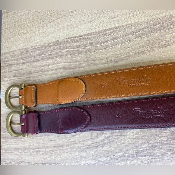 Papagallo Italy LOT of TWO Leather Belts with Gold Buckles Burgundy Camel Small - Picture 9 of 10